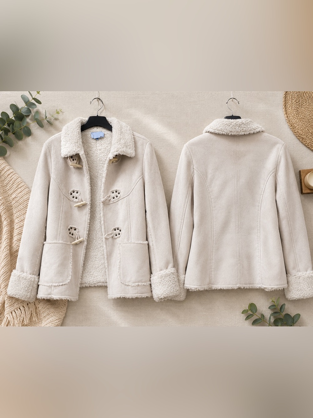 Women's Cream Shearling Toggle Jacket